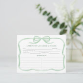 Trendy Sage Green Bow Brautparty Rezept Card Einladung (Stehend Vorderseite)