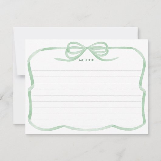 Trendy Sage Green Bow Brautparty Rezept Card Einladung (Rückseite)