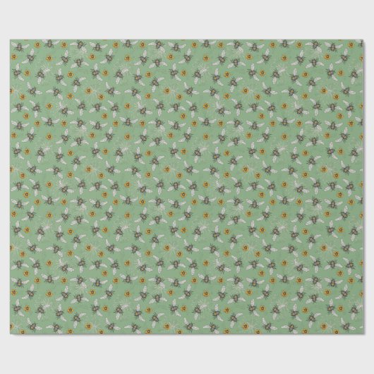 Trendy Sage Green Buzzing Honeybee für den Sommer Geschenkpapier (Flach)