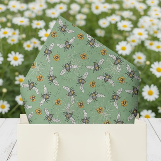 Trendy Sage Green Buzzing Honeybee für den Sommer Seidenpapier