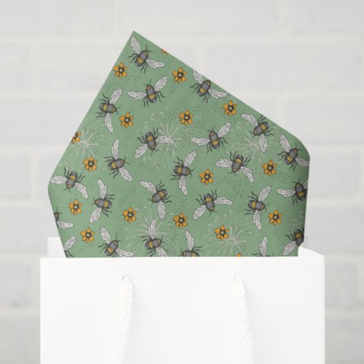 Trendy Sage Green Buzzing Honeybee für den Sommer Seidenpapier (Geschenk Tasche)
