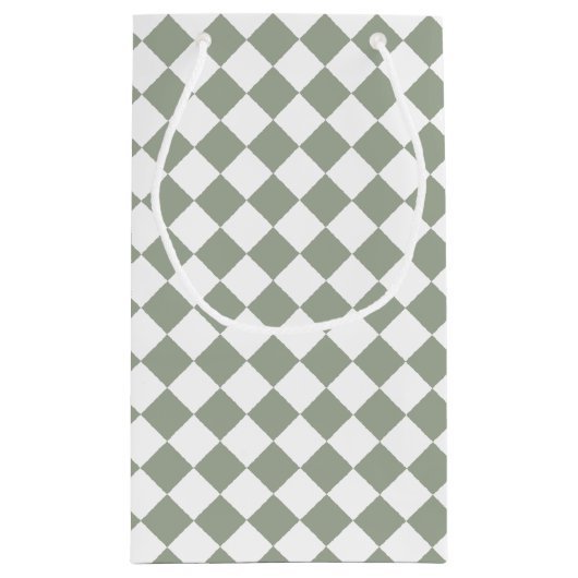 Trendy Sage Green Checked Mit Monogramm Name Kleine Geschenktüte (Rückseite)