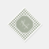 Trendy Sage Green Checked Mit Monogramm Name Serviette (Ecke)