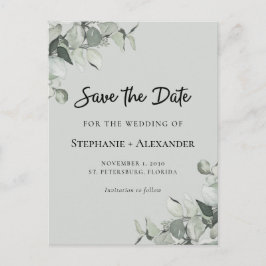 Trendy Sage Green Eukalyptus Wedding Save the Date Ankündigungspostkarte