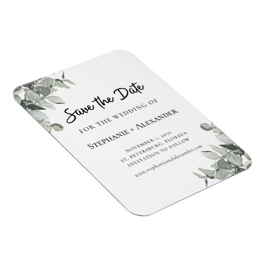 Trendy Sage Green Eukalyptus Wedding Save the Date Magnet (Rechte Seite)