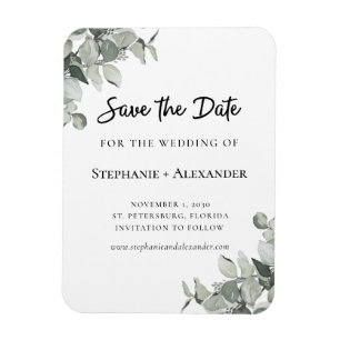 Trendy Sage Green Eukalyptus Wedding Save the Date Magnet