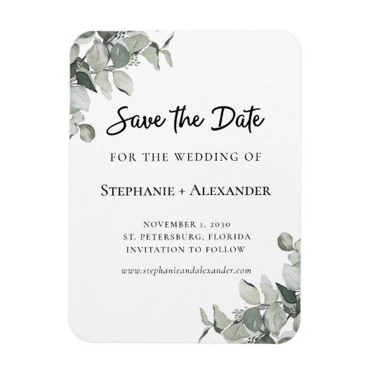 Trendy Sage Green Eukalyptus Wedding Save the Date Magnet (Vertikal)