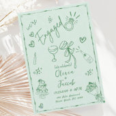 Trendy Sage Green Mint Hand Drawing Party Einladung