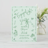 Trendy Sage Green Mint Hand Drawing Party Einladung (Stehend Vorderseite)