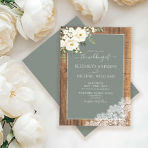 Trendy Sage Green Rustic Wood Script Wedding Invit