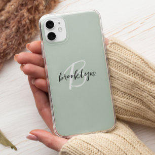 Trendy Sage Green Schwarz-weiß Script Monogram Case-Mate iPhone Hülle