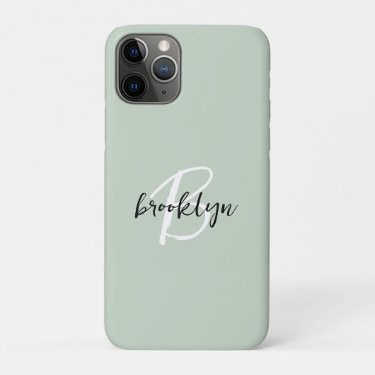 Trendy Sage Green Schwarz-weiß Script Monogram Case-Mate iPhone Hülle (Rückseite)