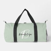 Trendy Sage Green Schwarz-weiß Script Monogram Duffle Bag (Vorderseite)