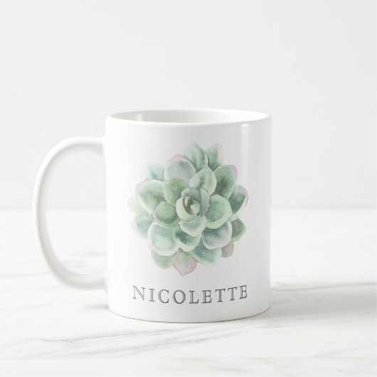 Trendy Sage Green Watercolor Sukkulent Kaffeetasse (Links)