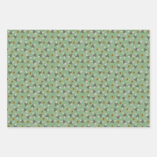 Trendy Sage & Yellow Honeybienen für Frühjahr & So Geschenkpapier Set (Vorderseite 3)