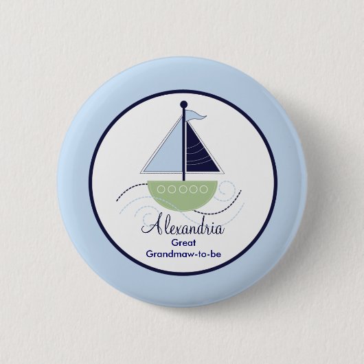 Trendy Sailboat Name Tag Button - Grün/Blau (Vorderseite)
