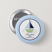 Trendy Sailboat Name Tag Button - Grün/Blau (Vorne & Hinten)