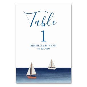 Trendy Sailboat Nautical Watercolor Wedding Tischnummer