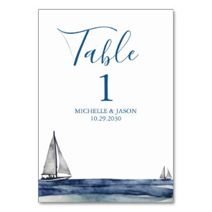 Trendy Sailboat Nautical Watercolor Wedding Tischnummer