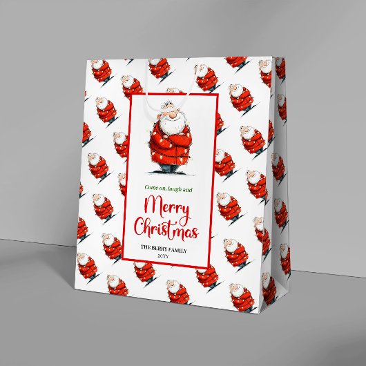Trendy Santa Claus gift bag editable festive charm Mittlere Geschenktüte