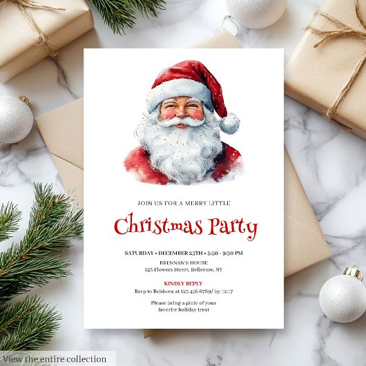 Trendy Santa Claus Watercolor Kids Party Invites Einladung
