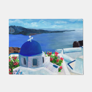Trendy Santorini Griechenland Illustration Fußmatte