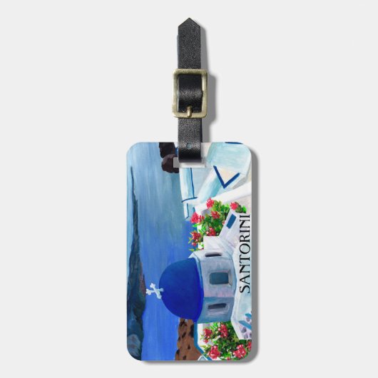 Trendy Santorini Griechenland Illustration Gepäckanhänger (Vorderseite vertikal)