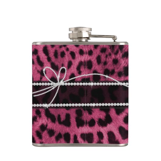 Trendy schicke gürtelige Imitate heiß rosa Leopard Flachmann (Rückseite)