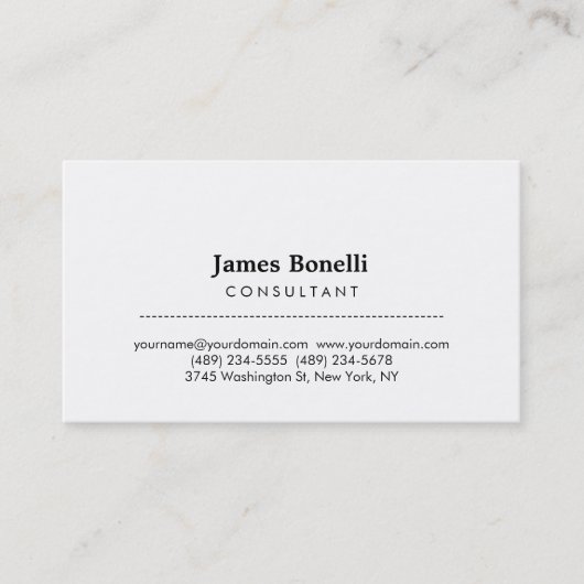 Trendy Schlicht White Consultant Business Card Visitenkarte (Vorderseite)