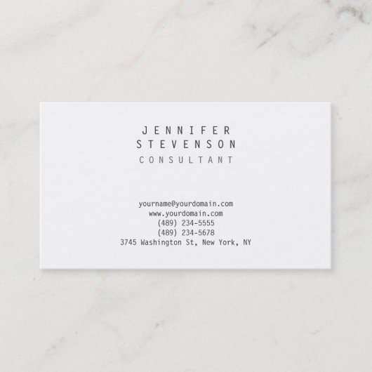 Trendy Schlicht White Contemporary Business Card Visitenkarte (Vorderseite)