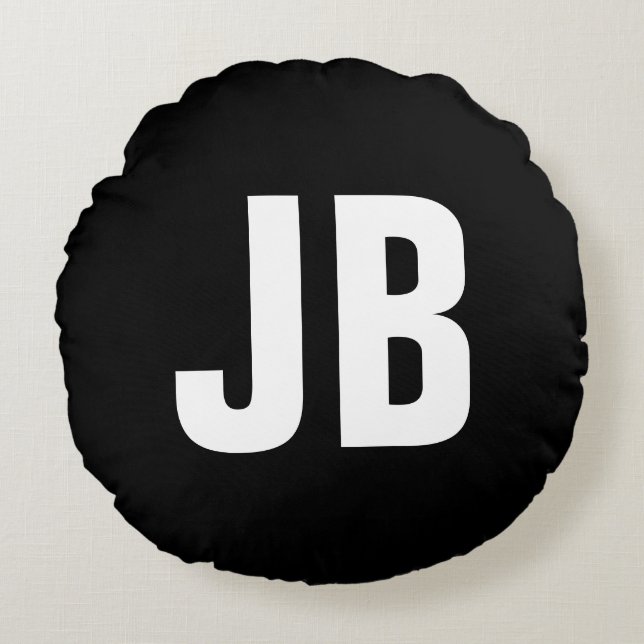 Trendy schlichte, fette Monogramm-Initialen schwar Rundes Kissen (Vorderseite)