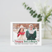 Trendy Schreibwriter Schriftart Happy Holidays Fot Postkarte (Stehend Vorderseite)