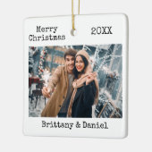 Trendy Schreibwriter Text Frohe Weihnachts-Foto Keramikornament (Links)