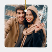 Trendy Schreibwriter Text Frohe Weihnachts-Foto Keramikornament (Rückseite)