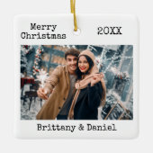 Trendy Schreibwriter Text Frohe Weihnachts-Foto Keramikornament (Vorderseite)