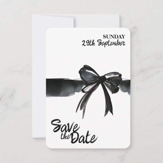 Trendy Schwarz-weiß Bow Modern Simple Wedding Save The Date (Vorderseite)