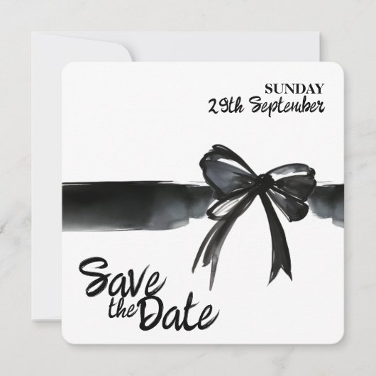 Trendy Schwarz-weiß Bow Save the Date Wedding Card (Vorderseite)
