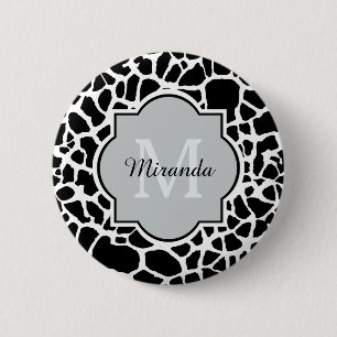 Trendy Schwarz-weiß Giraffe Drucken Sie Mit Monogr Button