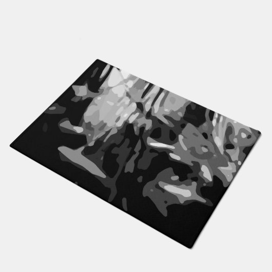 Trendy Schwarz-weiß Grau Abstraktes Muster Fußmatte (Schrägansicht)