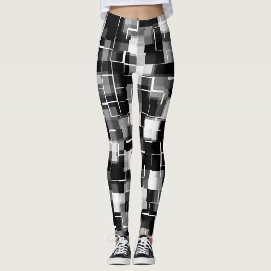Trendy Schwarz-weiß Grau Abstraktes Muster Leggings (Vorderseite)