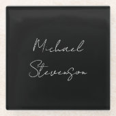 Trendy Schwarz-weiß Handwriting Minimalistisch Glasuntersetzer (Vorderseite)