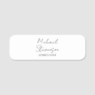 Trendy Schwarz-weiß Handwriting Minimalistisch Namensschild