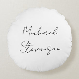 Trendy Schwarz-weiß Handwriting Minimalistisch Rundes Kissen
