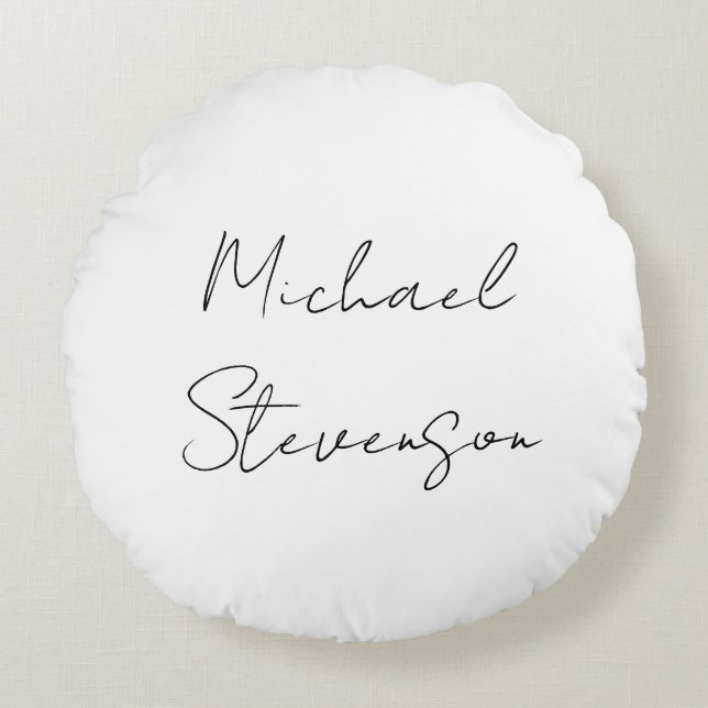 Trendy Schwarz-weiß Handwriting Minimalistisch Rundes Kissen (Vorderseite)