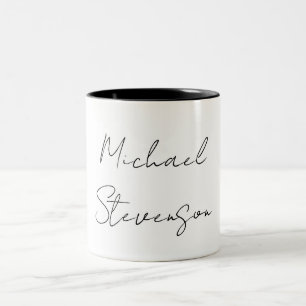 Trendy Schwarz-weiß Handwriting Minimalistisch Zweifarbige Tasse