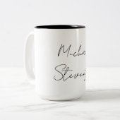 Trendy Schwarz-weiß Handwriting Minimalistisch Zweifarbige Tasse (Vorderseite Links)