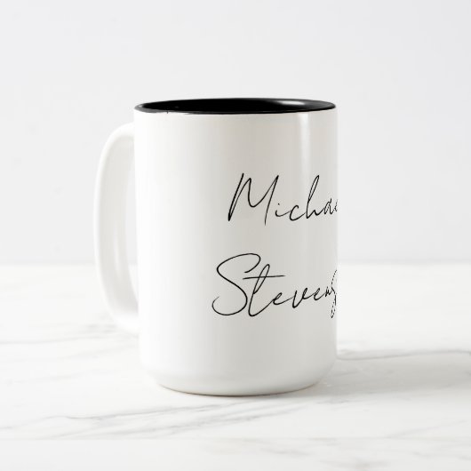 Trendy Schwarz-weiß Handwriting Minimalistisch Zweifarbige Tasse (Vorderseite Links)