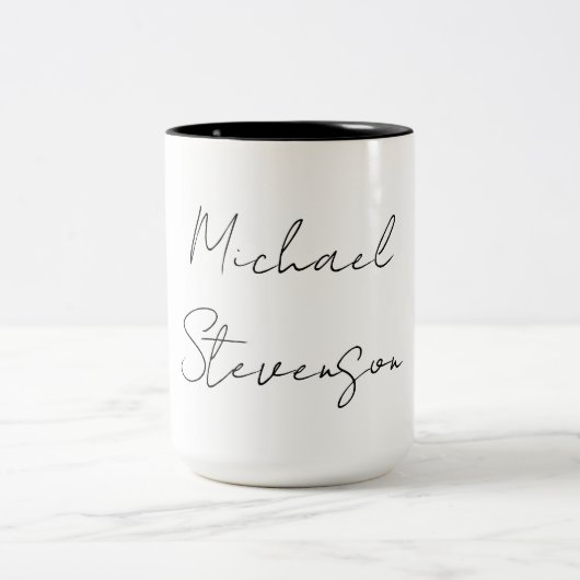 Trendy Schwarz-weiß Handwriting Minimalistisch Zweifarbige Tasse (Mittel)