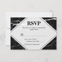Trendy Schwarz-weiß Marble Wedding RSVP