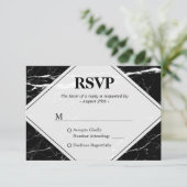Trendy Schwarz-weiß Marble Wedding RSVP (Stehend Vorderseite)